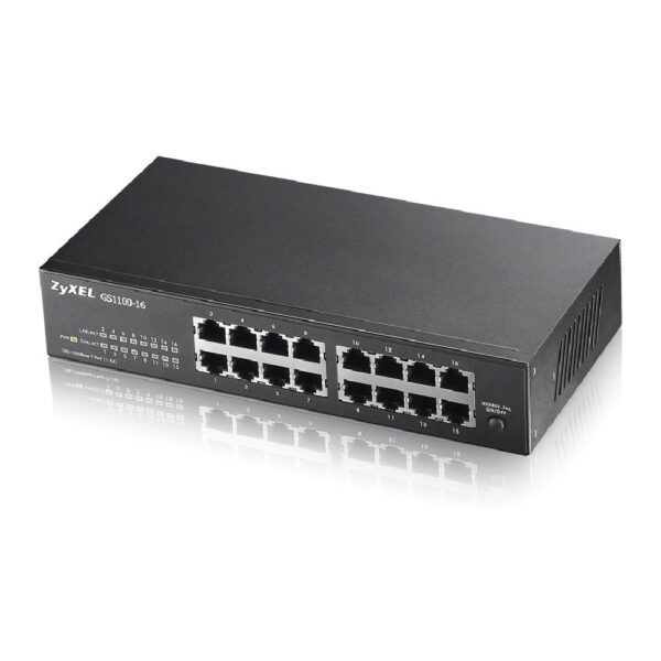 Zyxel Switch no administrado Gigabit Ethernet de 16 puertos - Diseño sin ventilador GS GS1100-16