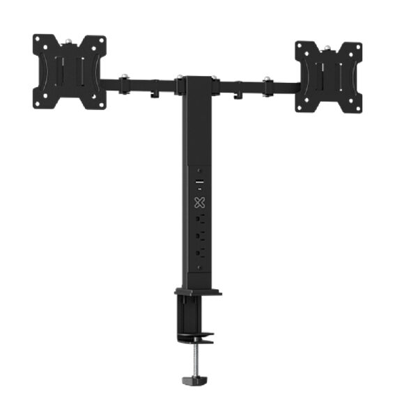 Klip Xtreme Soporte para dos monitores con regleta integrada y puertos USB KMM-510