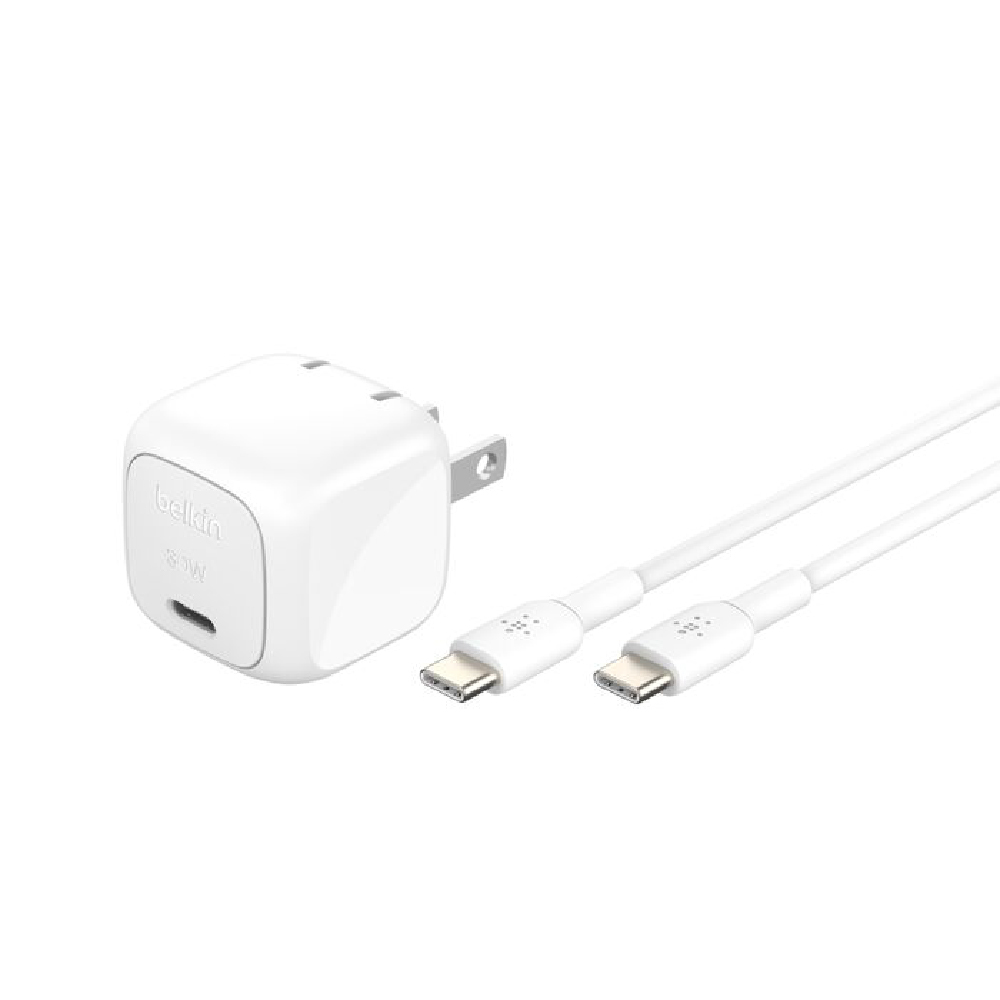 Belkin Cargador USB-C compacto de 30 W + cable USB-C color blanco WCA008dq1MWH-B6
