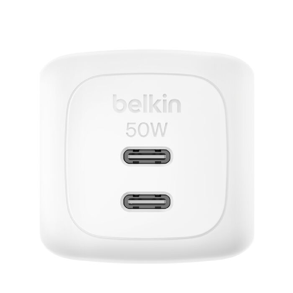 Belkin Cargador de pared doble USB-C GaN de 50 W, blanco WCH019dqWH