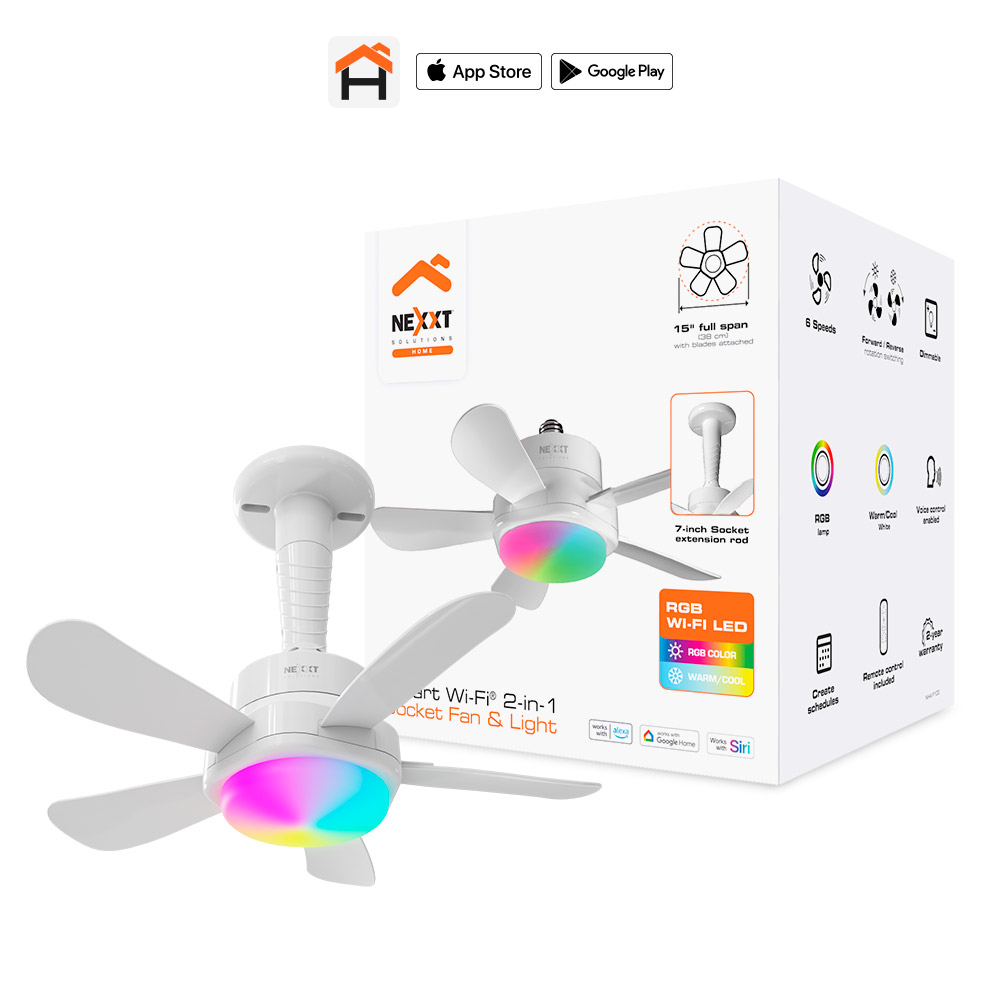 Nexxt Solutions Home Ventilador de Techo Inteligente 2 en 1 con lámpara integrada y conexión Wi-Fi NHA-F100