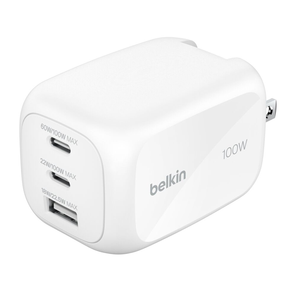Belkin Cargador de pared GaN de 3 puertos y 100 W WCH016dqWH