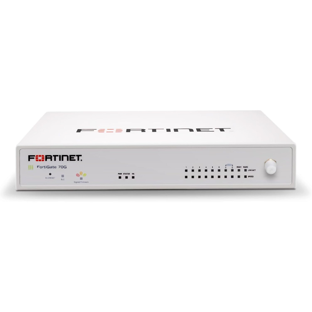 Fortinet Firewall FortiGate-70G para sucursales y oficinas pequeñas con servicios de protección unificada contra amenazas FortiGuard 12 meses FG-70G-BDL-950-12
