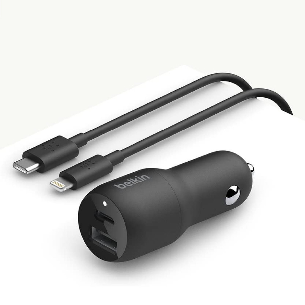 Belkin Cargador doble para auto con PPS de 37 W + cable USB-C con conector Lightning CCB004bt1MBK-B5