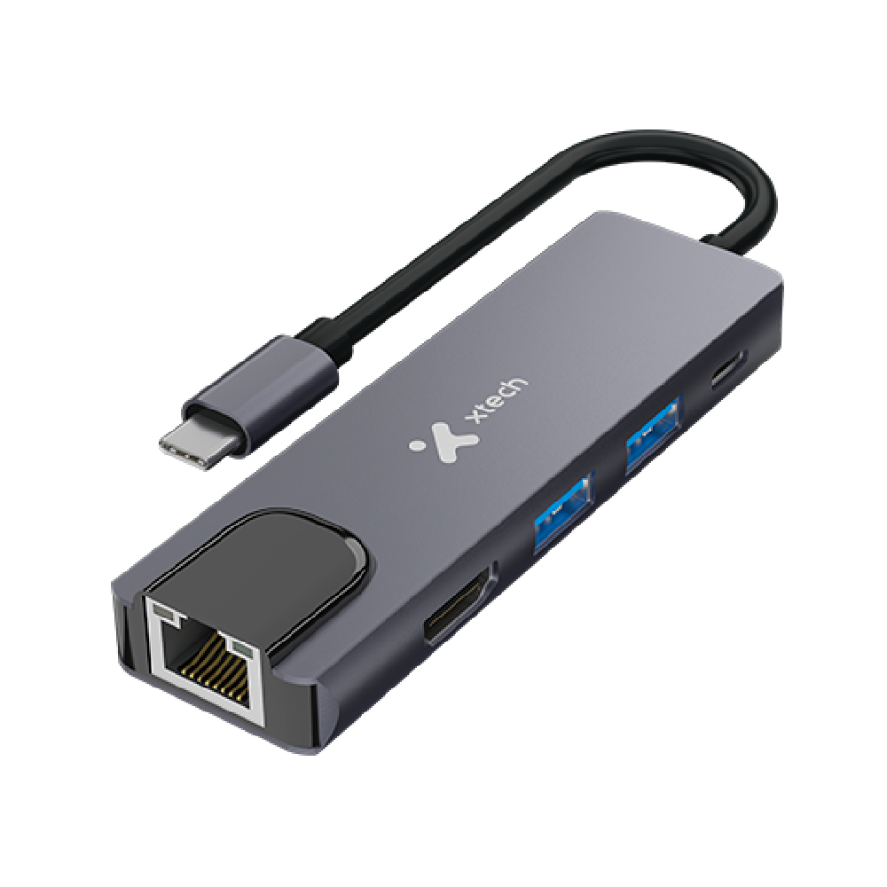 Xtech Hub multipuerto USB-C 5 en 1 con HDMI, Ethernet , 2 puertos USB 3.0 y PD de 100W XTC-572