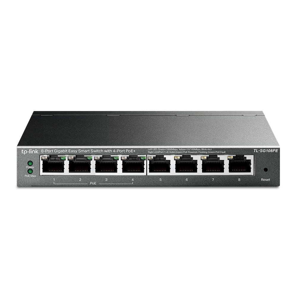 TP-Link Switch Gigabit Easy Smart de 8 puertos con 4 puertos PoE+ TL-SG108PE
