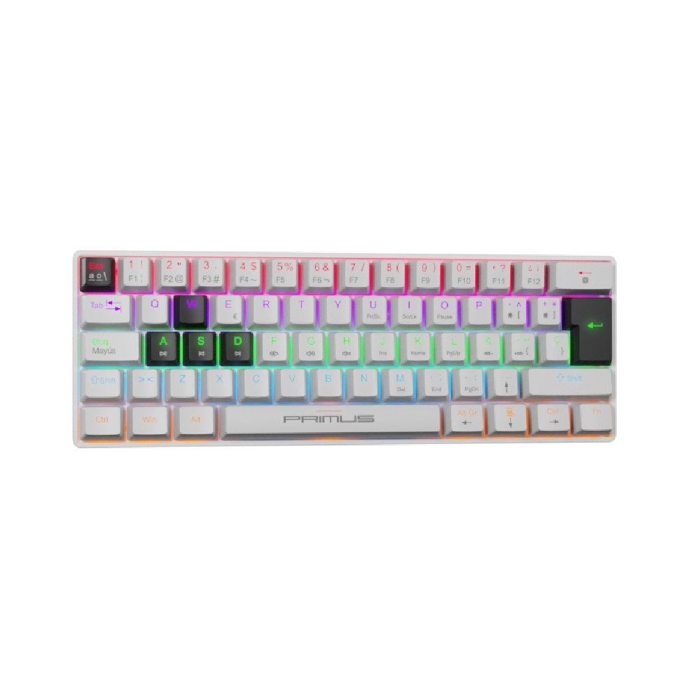 Primus Gaming Teclado Mecánico Ballista61T 60% Interruptores Rojos y Cable USB-C Desmontable blanco KS-060W-S