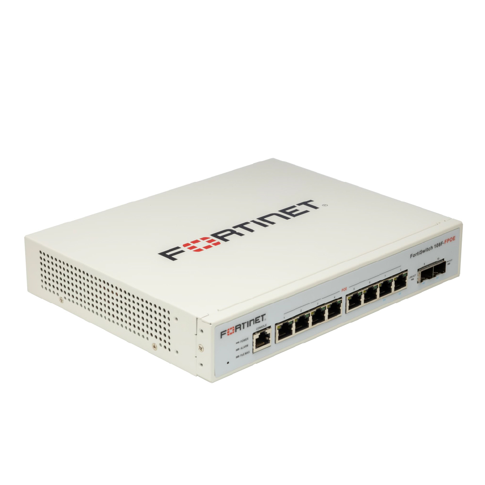 Fortinet Switch Administrable Empresarial FortiSwitch 108F-FPOE 8 Puertos Gigabit PoE+ y 2 Puertos SFP FS-108F-FPOE