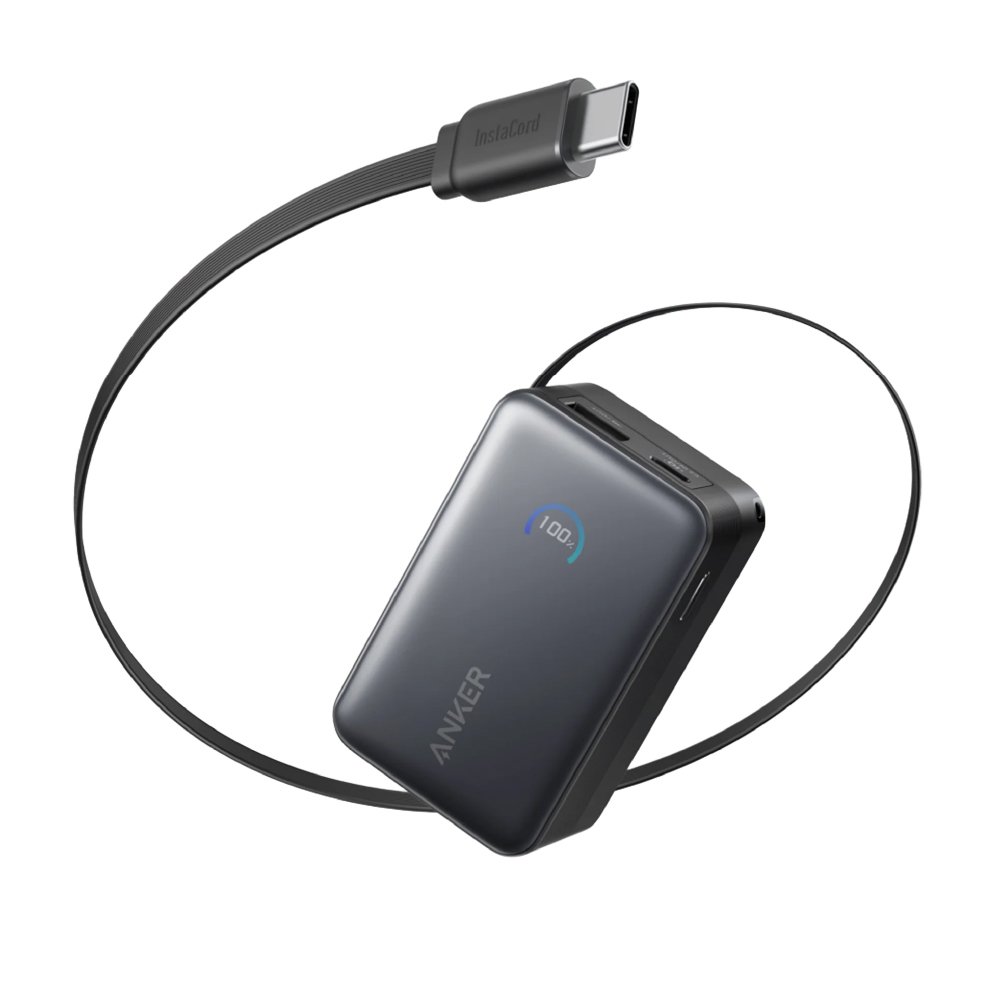 Anker Nano Batería Portátil 10,000 mAh 45W con Cable USB-C Retráctil y Pantalla Inteligente, Negra, A1638H11