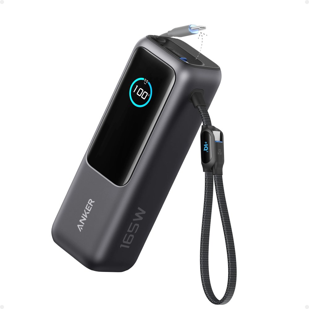 Anker Batería portátil para laptop 25,000 mAh 165 W con cables USB-C integrados y retráctil color negro A1695H11