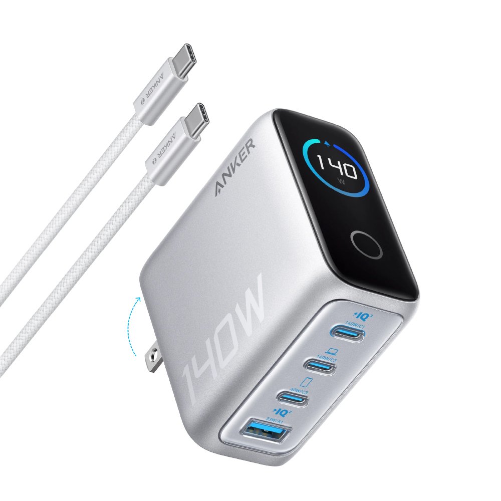 Anker Cargador de pared GaN de 140 W con 4 puertos USB-C y USB-A color plateado B2697J41