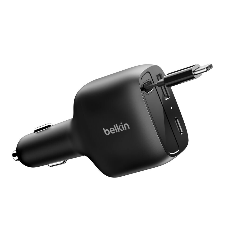 Belkin Cargador para auto retráctil 75W con USB-C y USB-A color negro CCC001fqBK