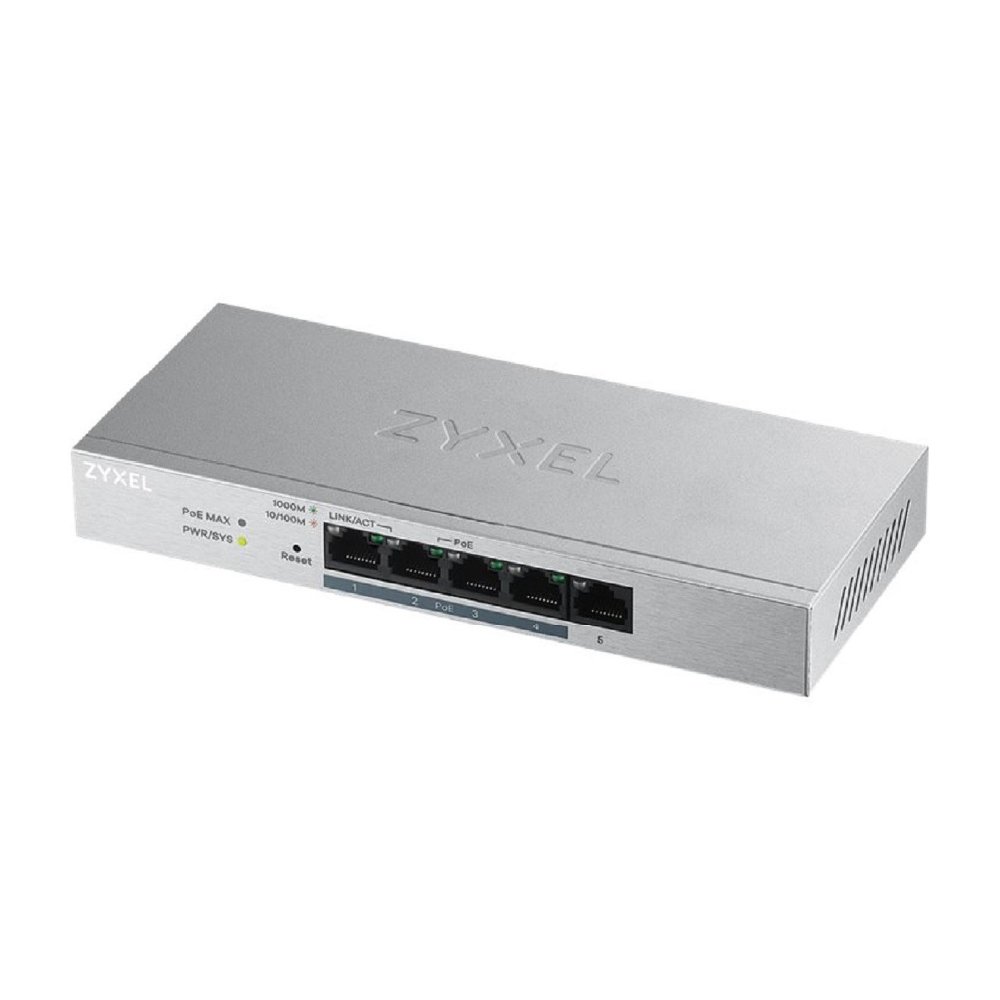Zyxel Switch PoE+ Gigabit administrable por web de 5 puertos GS1200-5HP