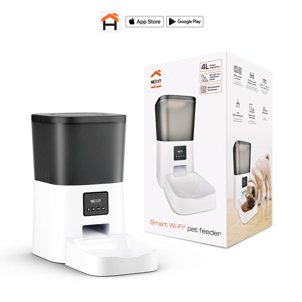 Nexxt Alimentador inteligente Wi-Fi para mascotas de 4 L con panel a prueba de manipulaciones NHA-P410
