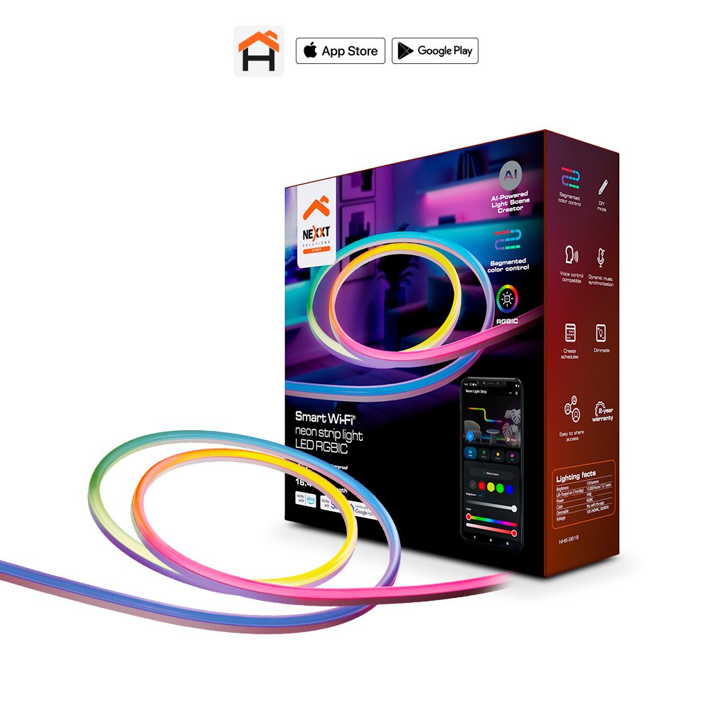 Nexxt Tira de luz LED neón inteligente Wi-Fi RGBIC de 16.4 ft para interior y exterior NHB-S618